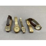 Five ladies wristwatches, all in base metal cases and bracelets by various makers including Avia,