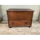 A Victorian stained pine lodging box with drawer to base, 95cm wide x 68cm high x 59cm deep