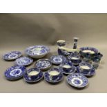 A quantity of blue and white tea ware including Abbey cups, saucers and tea plates and pudding