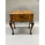 A Victorian walnut and Tunbridgeware banded writing slope, partially fitted, together with an