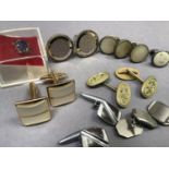 A collection of mid to late 20th century cufflinks and collar and tie tacks