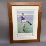 Gary Brandham, colour print of John Charles, Leeds United footballer, signed by the artist and