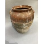 An early 20th century earthenware two handled crock, without lid, 40cm high