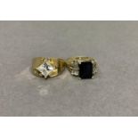 A dress ring c.1960 set with synthetic sapphire and colourless spinel in silver gilt together with a