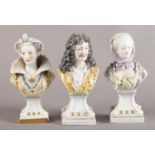 A Set of three 19th century Samson porcelain busts of Madame Pompadour, Moliere and of Marie Stuart,