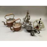 Two copper kettles of oval form, 25cm over handle and 22cm over handle, a brass gadroon and
