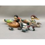 A pair of treen and hand painted ducks labelled for Gallery Kiroki, together with various other