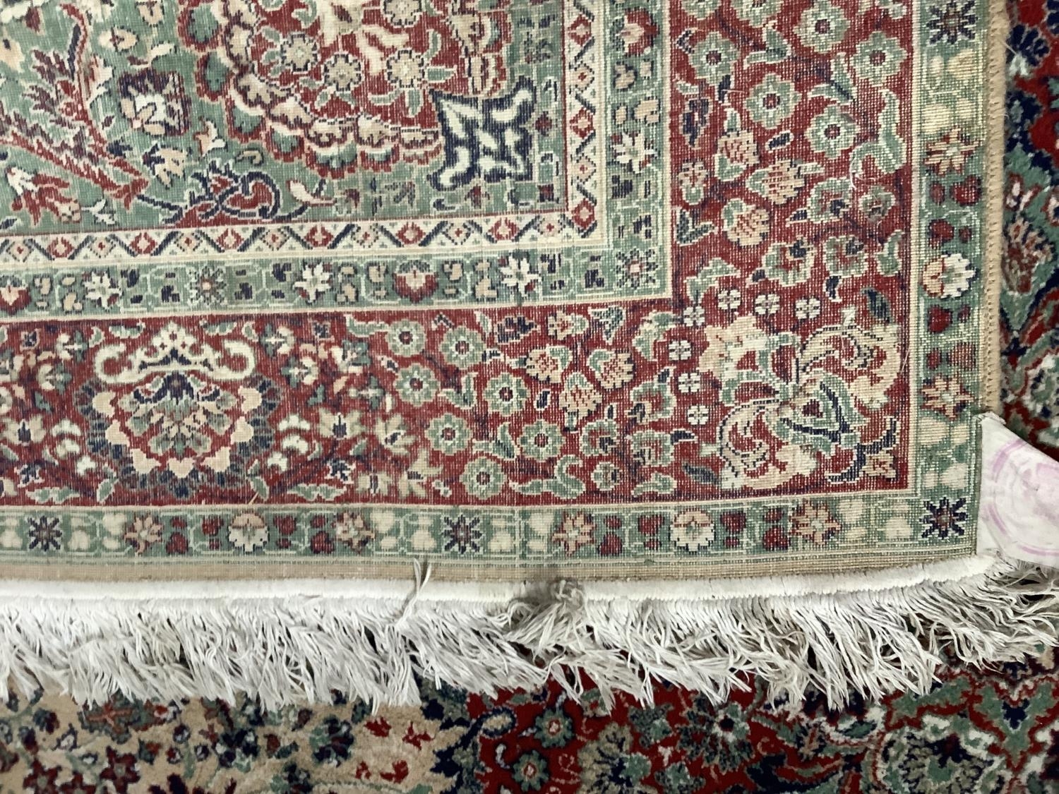 A wool carpet of Persian design in red, pale camel, green and blue, 293cm x 205cm - Image 4 of 4