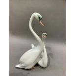 A Herend china group of two swans, 19.5cm high