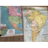 A 1960s wall map of South America by Johnstone Ltd and another by Phillips of North America