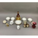 A Bell's Scotch whisky pottery bottle, two Carlton ware pottery match stands, Crown Staffordshire