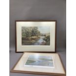 By and after Frank Wright, a colour print of river landscape with fisherman, limited edition 392/