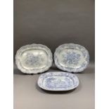 A pair of blue and white Asiatic meat dishes and a blue and white Italian scenery meat dish