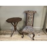 A Victorian Prie Dieu chair with barley twist uprights and on cabriole legs together with a gypsy