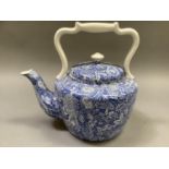 A large blue and white pottery kettle by Blakeney, 30cm over handle