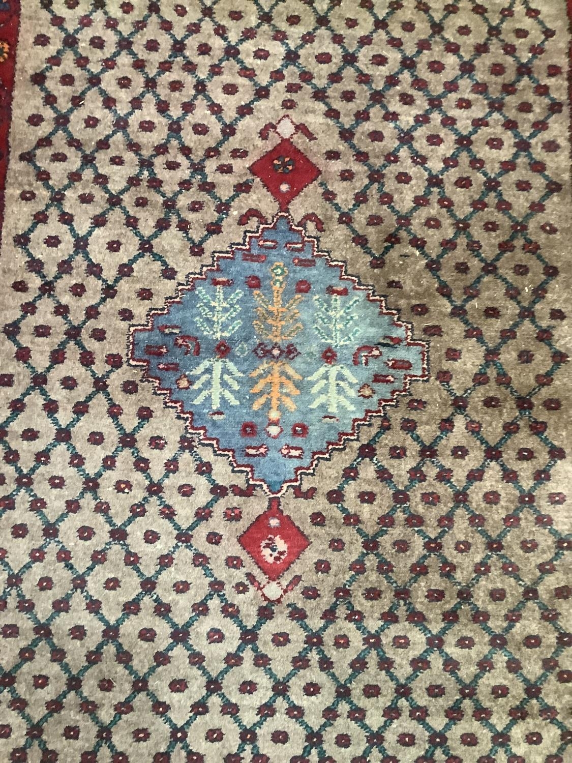 A Middle Eastern style runner the camel field having a central medallion of pale blue with - Image 2 of 4