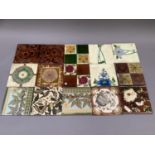 A collection of Victorian tiles in various plant form patterns including moulded and printed,