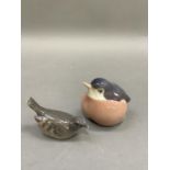 A Royal Copenhagen robin and a wren, 6.5cm high and 4.5cm high