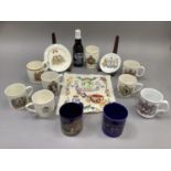 A quantity of mainly Elizabeth II commemorative ware including an embroidered panel for the