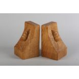 THOMPSON OF KILBURN MOUSEMAN, A PAIR OF ADZED BOOKENDS each carved in relief with a mouse, 9cm