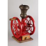 A VICTORIAN SIMPLEX NO. 6 COFFEE GRINDER, red painted cast iron stamped with manufacturer's name,