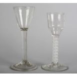 A MID 18TH CENTURY ENGLISH WINE GLASS, ogee bowl on a double opaque twist stem conical foot with