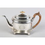 A GEORGE III SILVER TEAPOT BY JOHN EMES, London 1803, of oval outline, domed lid with bone finial