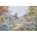 THERESA S STANNARD (1898-1947), Cottage garden with summer borders, watercolour, signed to lower