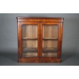 A 19TH CENTURY ROSEWOOD AND GLAZED TWO DOOR BOOKCASE, on plinth base, 122cm wide x 31cm deep x 123cm