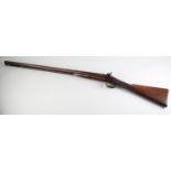 A 19TH CENTURY DOUBLE BARRELLED PERCUSSION SHOT GUN by Gooch in 12 gauge, damascus barrel, swan neck