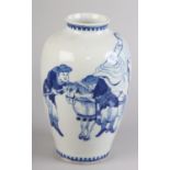 A CHINESE BLUE AND WHITE VASE, the ovoid body painted with a nobleman calling on a lady, whilst