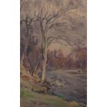 ARR FRED LAWSON (1888-1968), Winter river landscape, watercolour, signed to lower left, 31cm x 19.