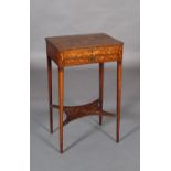 A 19TH CENTURY DUTCH WALNUT MARQUETRY WORK AND WRITING TABLE inlaid in satinwood with an urn of