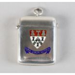 A SILVER VESTA CASE enamelled with the coat of arms and motto of Sedburgh School, Chester c.1901