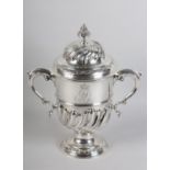 A GEORGE III SILVER CUP AND COVER BY RICHARD GURNEY & THOMAS COOK, London 1754, writhen lobed
