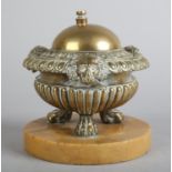 A 19TH CENTURY 'GRAND TOUR' POLISHED BRONZE AND MARBLE CENSER, domed cover, the body with egg and