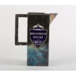 AN ART DECO SILVER PLATED WATER JUG for King George IV whisky by Walker & Hall, of square outline,