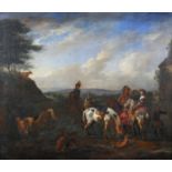 18TH CENTURY CONTINENTAL SCHOOL, The Falconry Party, figures on horseback, hounds and other