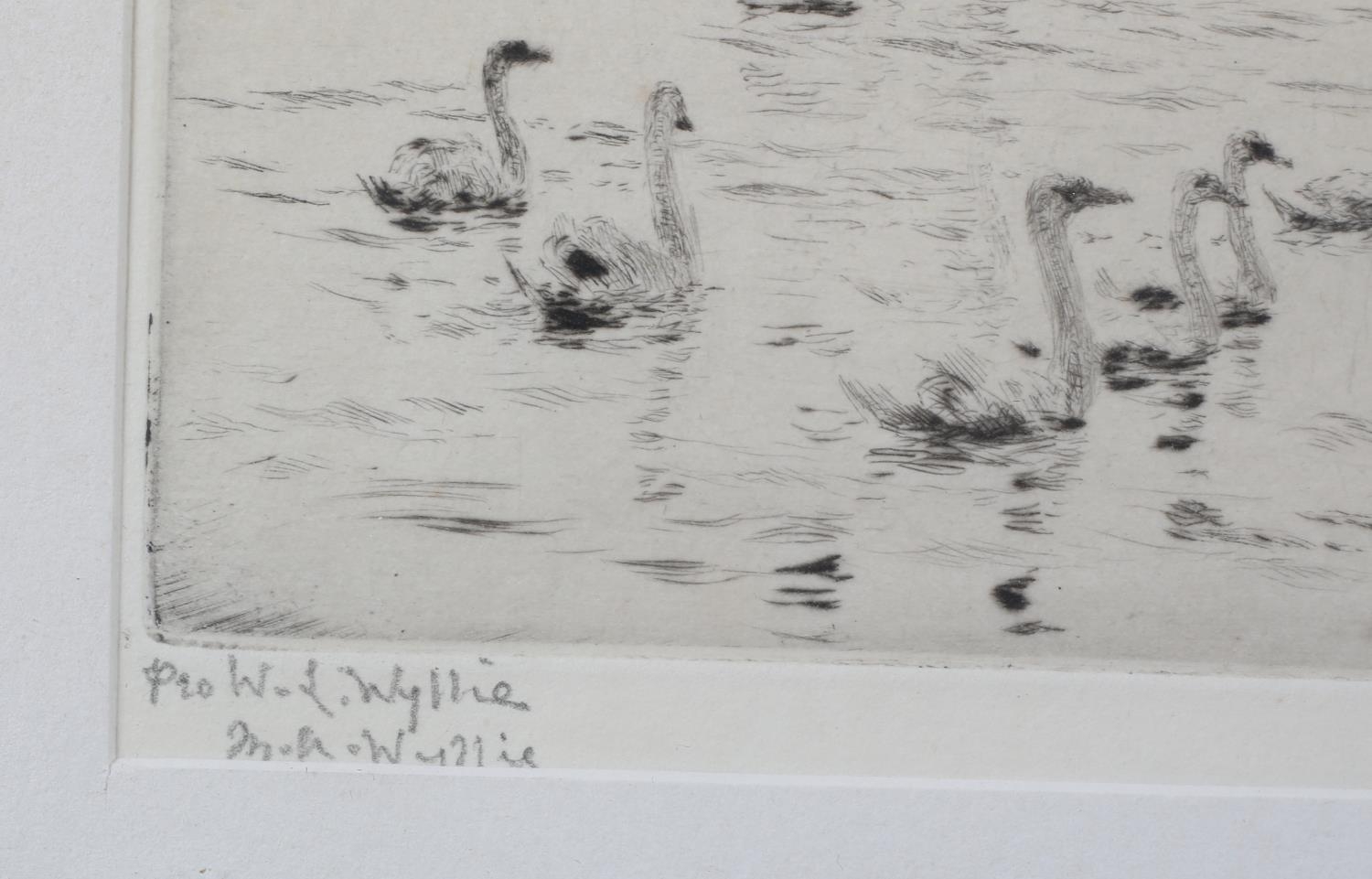 AFTER WILLIAM LIONEL WYLLIE (1851-1931), 'Swan Song', swans on the solent, drypoint etching, - Image 4 of 5