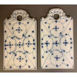 A PAIR OF 19TH CENTURY ROYAL COPENHAGEN blue and white breakfast bread cheese cutting boards of half