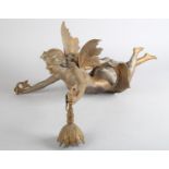 A VICTORIAN GILT METAL PENDANT LIGHT modelled as a fairy her arms outstretched to hold flower