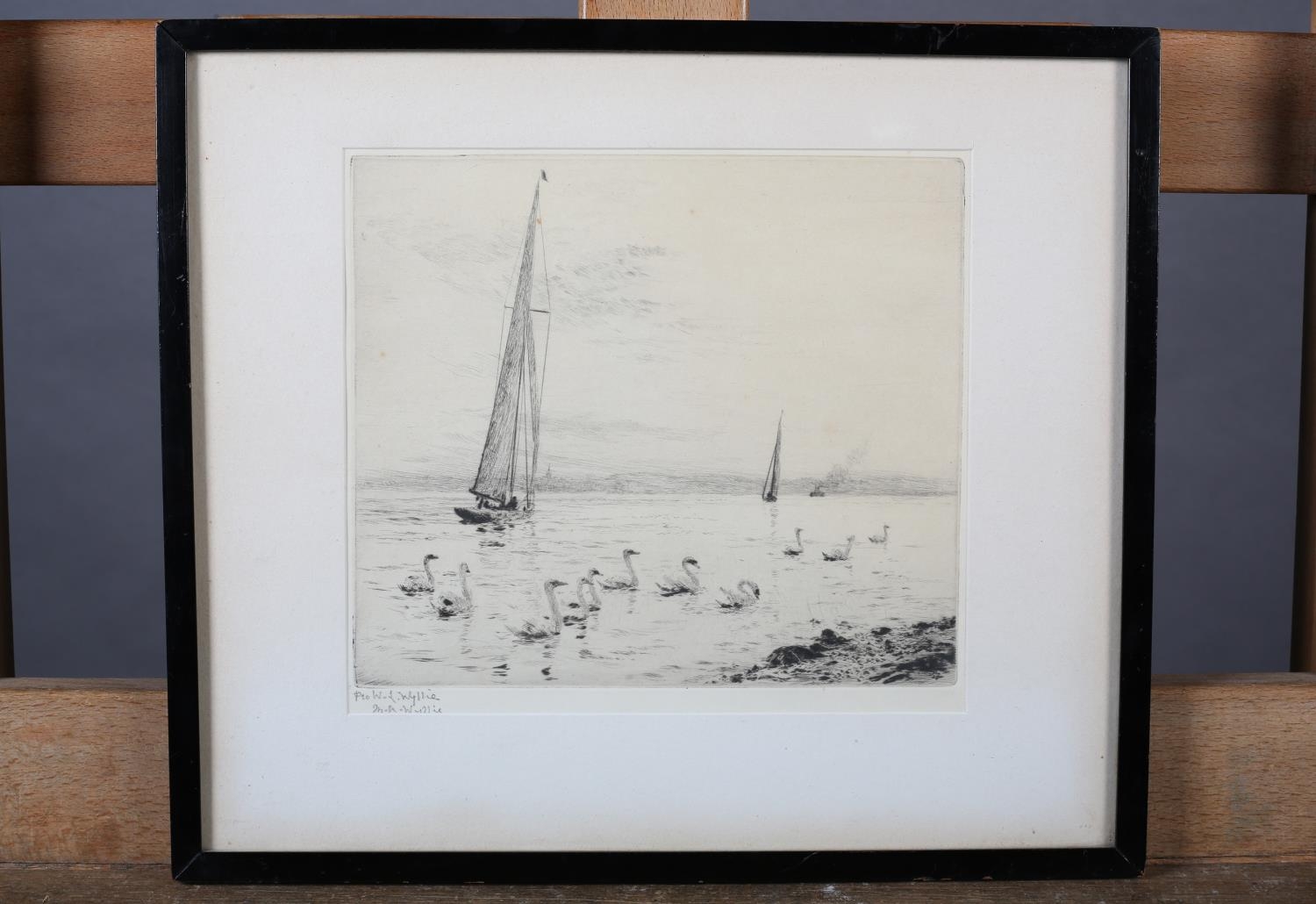 AFTER WILLIAM LIONEL WYLLIE (1851-1931), 'Swan Song', swans on the solent, drypoint etching, - Image 2 of 5