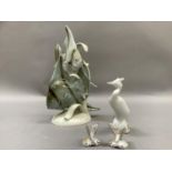 Four items of Royal Dux Bohemia ceramics including angelfish amongst water grasses, 26cm high and