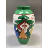 An Emilio James limited edition vase in the style of Clarice Cliff, Summer Cottage, painted in