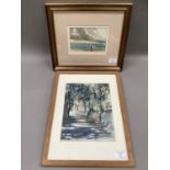 John Neale 'Crossing The Stream', beach scene with figures, watercolour signed to lower left, 10.5cm