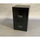 A black two drawer filing cabinet