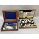 A part set of Edwardian silver plated and ivorine handled fish knives and forks for six, in a