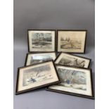 A set of six colour lithographs after H. Alken, 'All in the wrong', 'A slight shock', 'Courage
