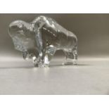 A Baccarat, France, clear glass model of a buffalo, 12cm high by 19.5cm long