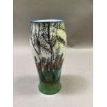 A Dean Sherwin trial vase, the slender body painted with a continuous landscape with silver birch,